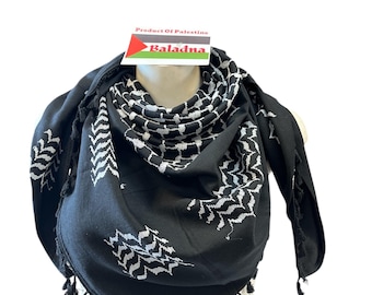 Palestine Made. Authentic Hebron Keffiyeh, Inverted Black & White,48"x48”