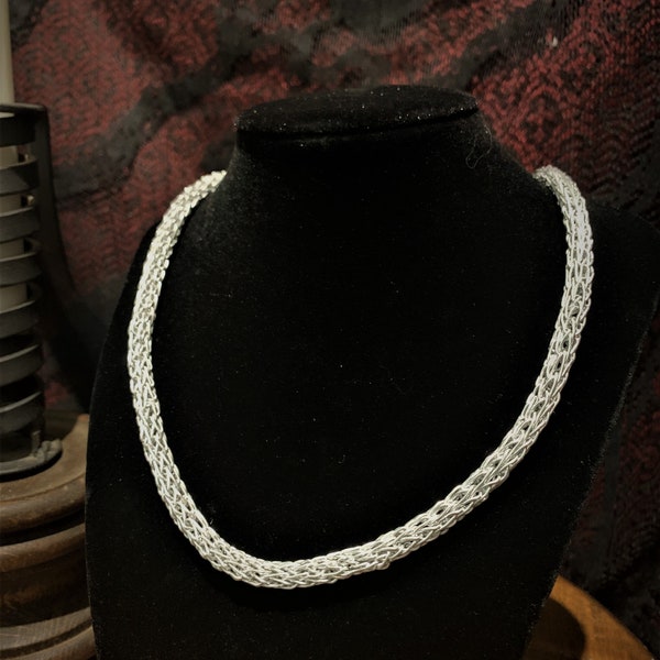 Collier de chaîne en tricot Viking, collier fait main, argent
