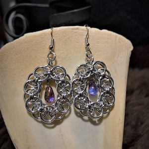 Chainmail Earrings (Gemstones optional) |Handmade Earrings| Gemstone Earrings| Chainmail Jewelry Stainless Steel Hook Leverback
