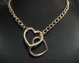 Gold Heart Ring Necklace: Stainless Steel Heart, Aluminum Chain