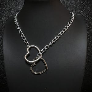 Heart Chain Choker Necklace –Heart Slip Chain – Gothic Punk Metal Jewelry – Alternative Statement Necklace – Gift for Her - Read Description