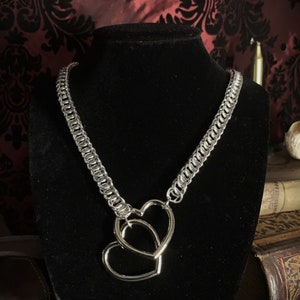 Slip Chain Necklace O ring or Heart ring - Handmade chainmail slip chain choker