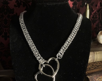 Handmade Chainmail Slip Chain Necklace: Heart or O Ring Choker