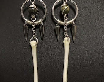 Fox Bone Dangle Earrings | Gothic Dragon Blood Jasper Jewelry