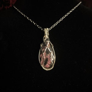 Rhodonite Pendant Cabochon Polished Stone Natural Gemstone Necklace