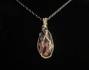 Rhodonithänge Cabochon Polerad Sten Naturlig Ädelsten Halsband