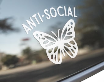 Anti-Social Butterfly Vinyl Decal: Funny Car Sticker