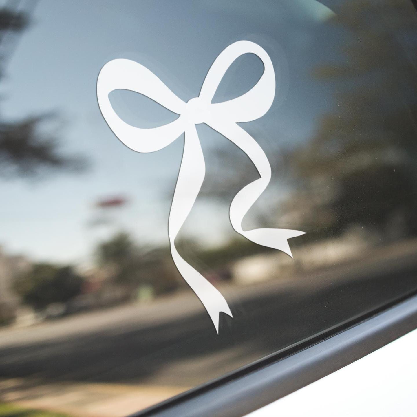 White Bow Outline Car Decal - 6" Vinyl Sticker For Windows & Vehicles