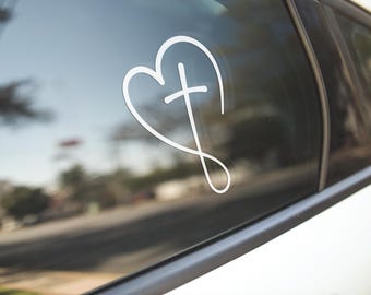 Minimalist Faith Cross Heart Decal | Christian Vinyl
