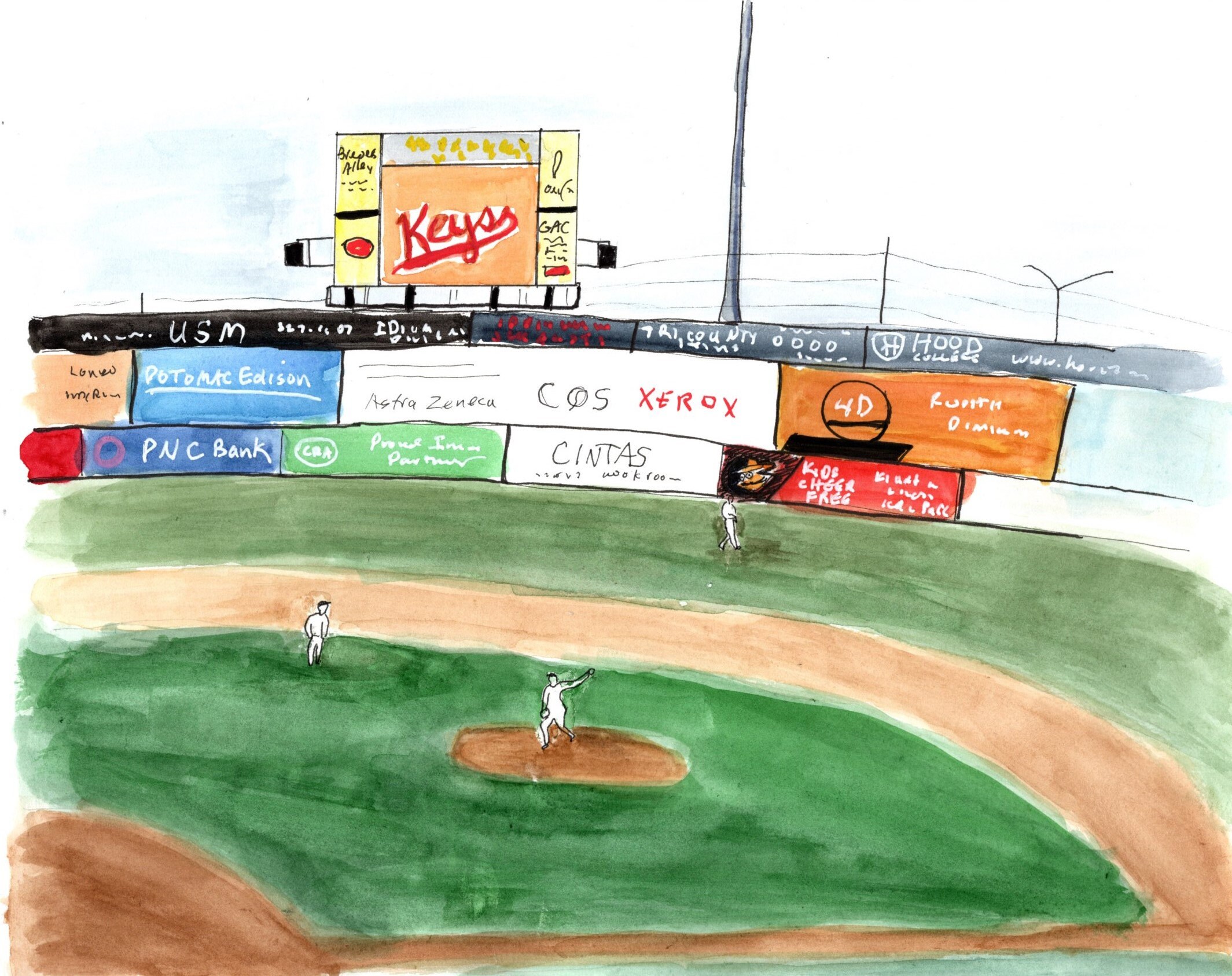 Baseball art Harry Grove Stadium Frederick MD original | Etsy