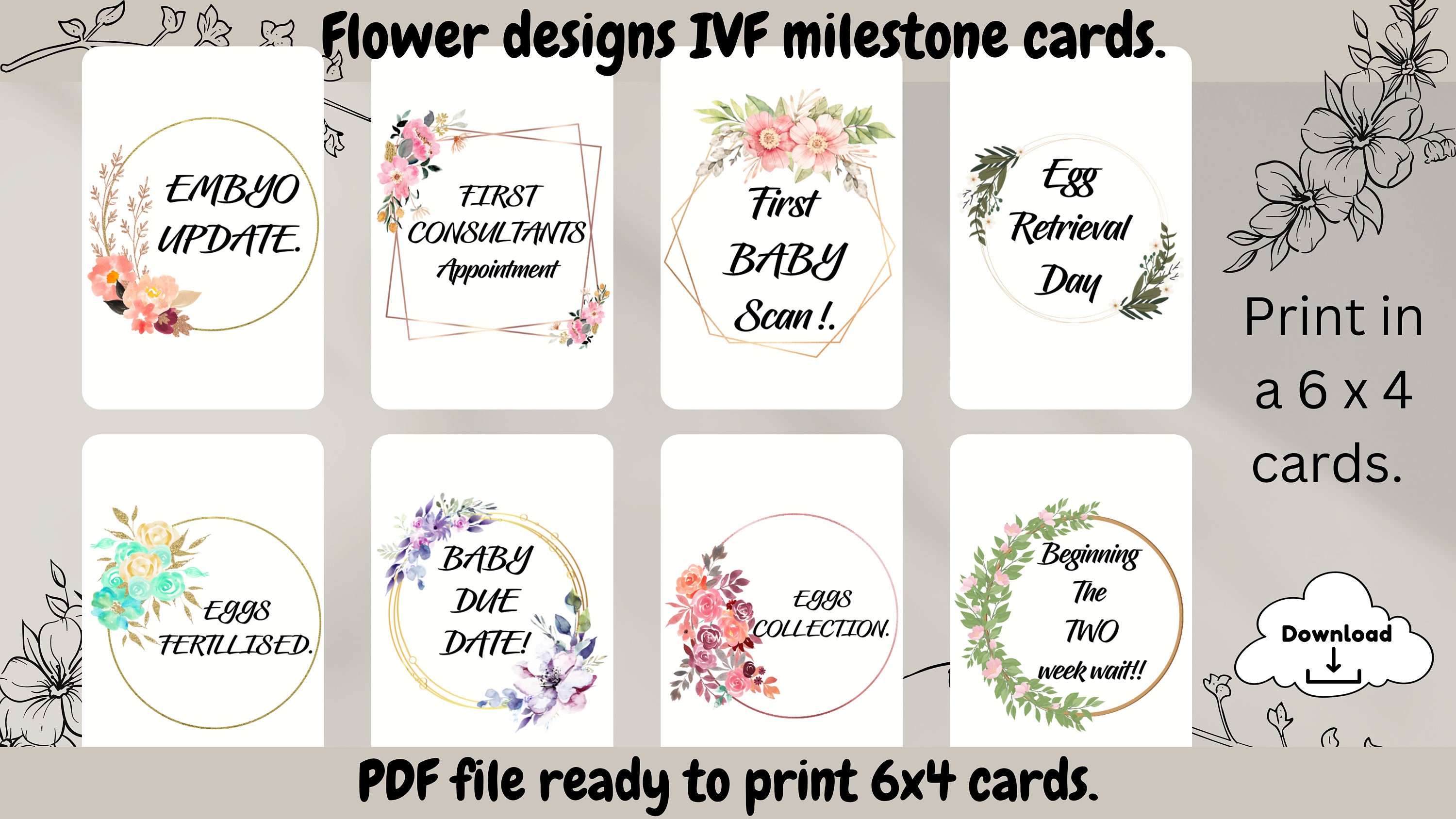 IVF Milestone Cards, 4x6 Cards. Instant Download. 