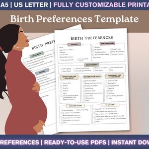Editable Birth Preferences List PDF - Printable Birth Plan Template Editable, Pregnancy Planning, Birth Planning List, Canva Birthing Plan