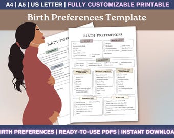 Editable Birth Preferences List PDF - Printable Birth Plan Template Editable, Pregnancy Planning, Birth Planning List, Canva Birthing Plan