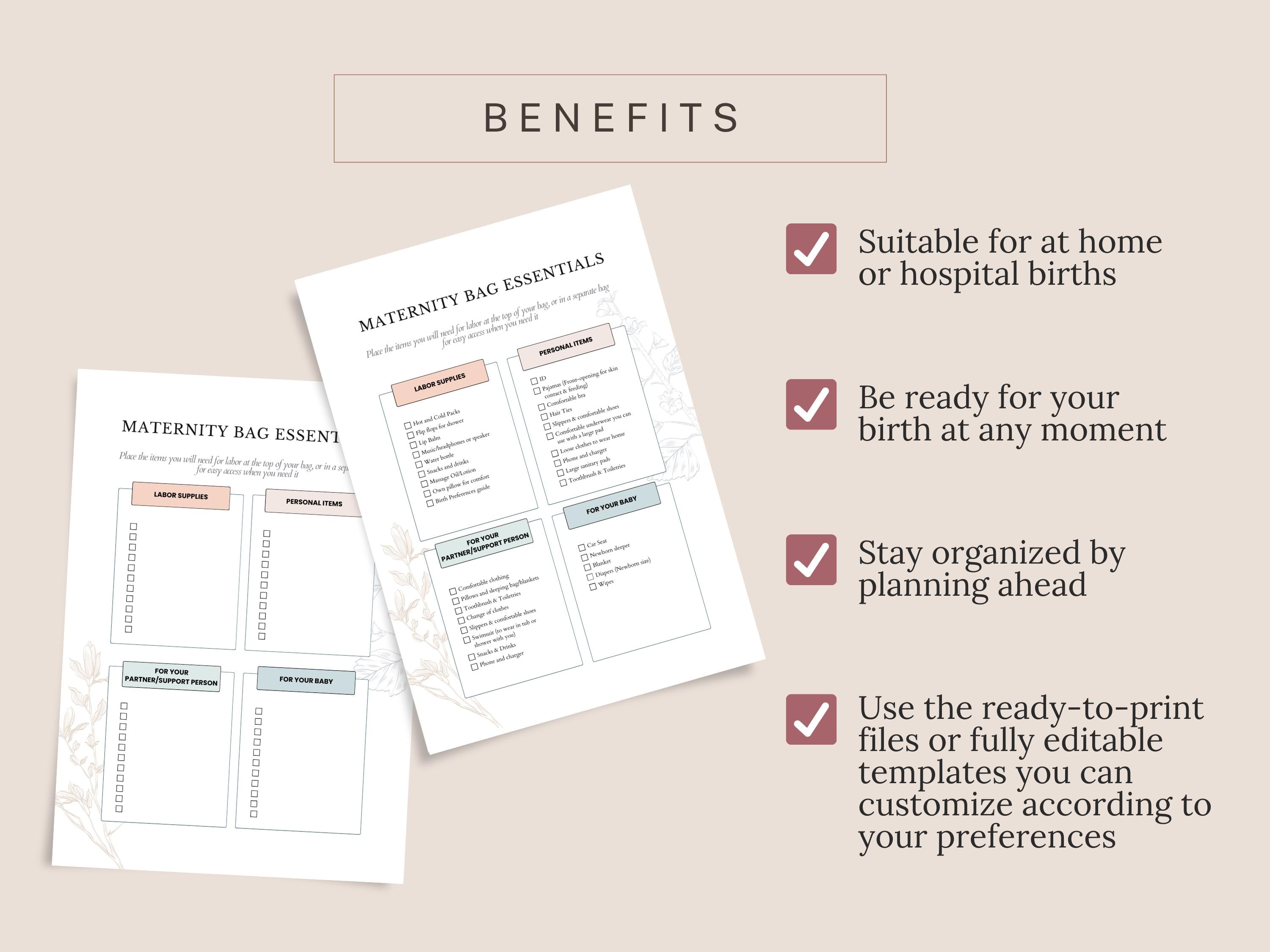 Labor Packing List Template | Hospital Packing List for Labour and ...