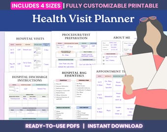 Afdrukbare pdf-planner doktersbezoek - afspraaktracker voor bezoek aan de gezondheidszorg, checklist voor zorgverleners, map voor zorgverleners, sjabloon medische planner