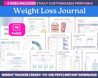 Weight Loss Tracker Printable PDF — Weight and Calories Tracker, Weekly Weight Log, Fitness and Glow Up Tracker, Weight Loss Planner Journal