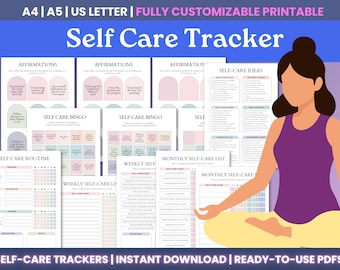 Self-Care Planner Printable PDF - Wellness Planner Printable, Mental Health Journal, Self Care Ideas, Affirmations, Self Care Checklist PDF