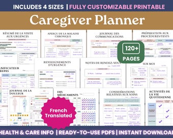 French Translated Caregiver Planner and Health Tracker – Editable Medical Binder, Medication Lists (PDF Download), Chronic Illness Journal