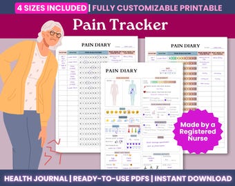Afdrukbaar pijndagboek – bewerkbare chronische pijntracker (A4/A5/Letter/Happy Planner) pdf-download en canvasjabloon, pijndagboek