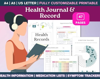 Editable Printable Medical Binder - Family Medical Journal, Medical Tracker & Health Planner,  Medication List, Chronic Illness Planner