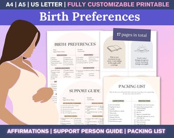 Birth Plan Template Editable Bundle, Affirmation Cards - Birth Plan Checklist, Labor and Delivery Plan, Natural Birthing Plan, Birth Planner