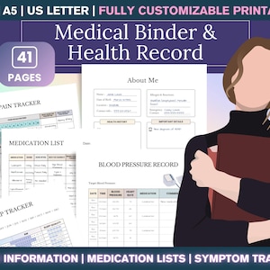 Editable Printable Medical Binder PDF - Family Medical Planner, Medical Journal & Health Tracker, Medication List, Chronic Illness Planner