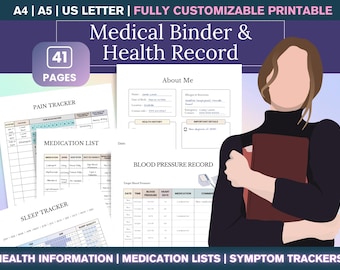 Editable Printable Medical Binder PDF - Family Medical Planner, Medical Journal & Health Tracker, Medication List, Chronic Illness Planner