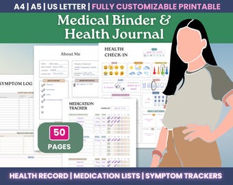 Editable Printable Medical Journal and Family Medical Planner - Medical Tracker  Caregiver Planner, Medication List, Chronic Illness Planner