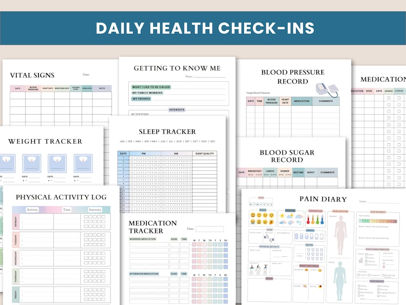 medical journal, emergency binder, caregiver log, medication log, blood pressure log, health binder, symptom tracker, family medical, medication list, habit tracker, medical history, chronic illness, digital planner, printable planner health journal, health tracker