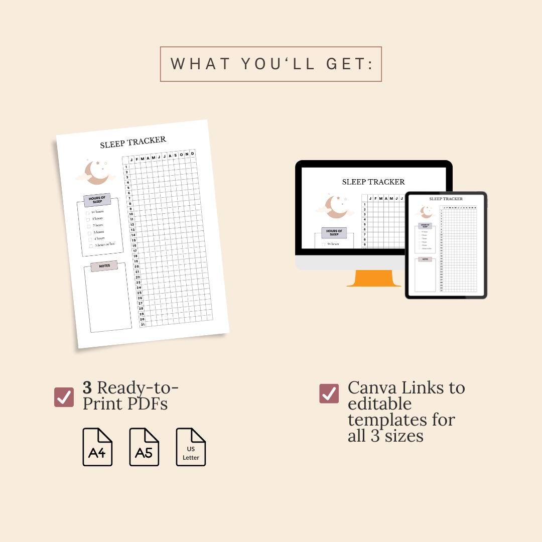Sleep Tracker Printable PDF — Sleep Log & Cycle Analysis, Letter, A4 ...