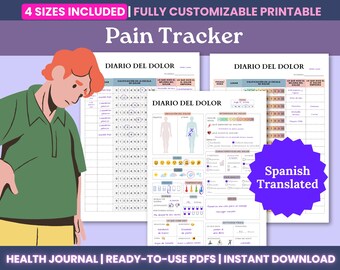 Afdrukbaar Spaans pijndagboek – bewerkbare chronische pijntracker (A4/A5/Letter/Happy Planner) pdf-download en canvasjabloon, pijndagboek