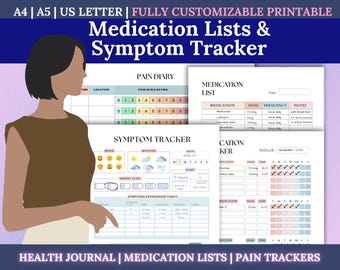 Symptom Tracker Printable PDF – Chronic Illness Log, Pain Diary & Medication List for Medical Planner, Chronic Pain Tracker, Medical Journal