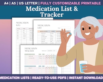 Medication Tracker Bundle – Printable Medication Schedule, Daily Medicine Log, Weekly and Monthly Med Tracker for Seniors, Kids & Caregivers