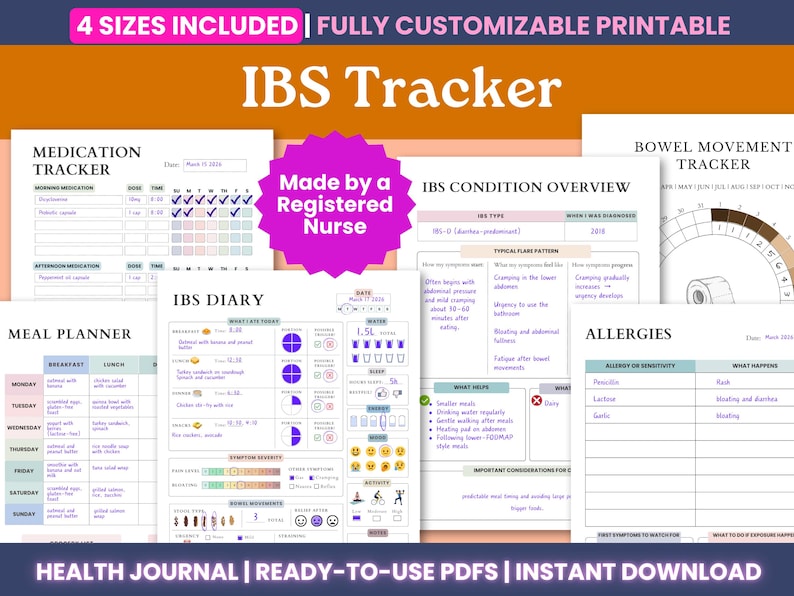 IBS Diary and Symptom Tracker Printable PDF - Editable Medical Binder ...