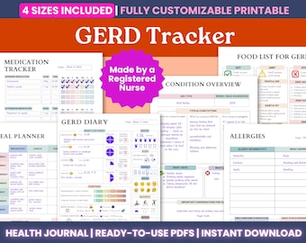 GERD Diary and Symptom Tracker Printable PDF - Editable Medical Binder, Health Planner, Acid Reflux Symptom Journal, Chronic Illness Journal