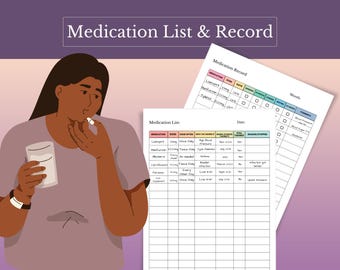Medication List Template | Medication Record | Medication History Printable PDF | Medication Tracker, Medicine Log Sheet, Medicine Tracker
