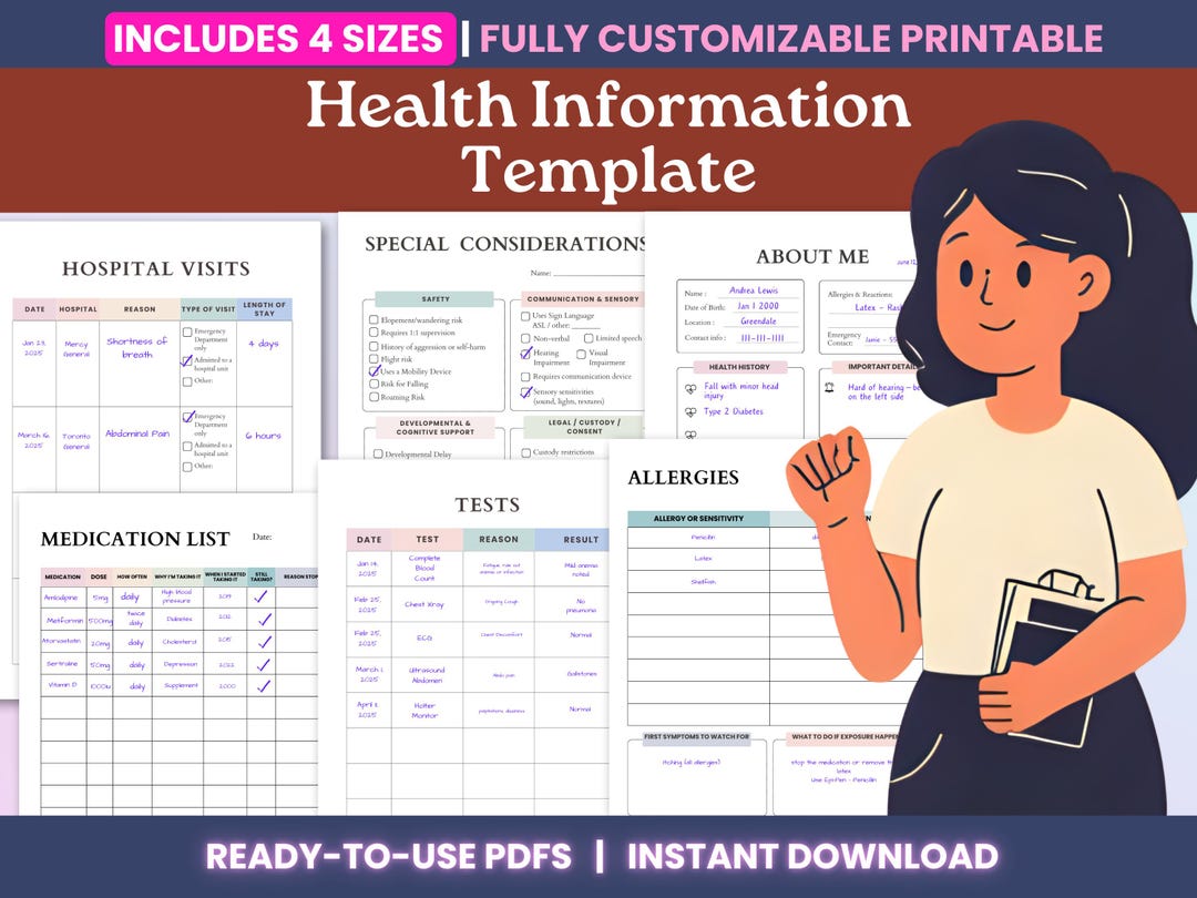 Health Background List.pdf Basic Health Information Printable PDF - Editable Personal Health ...