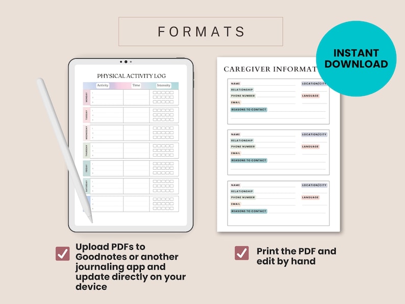 medical journal, emergency binder, caregiver log, medication log, blood pressure log, health binder, symptom tracker, family medical, medication list, habit tracker, medical history, chronic illness, digital planner, printable planner health journal, health tracker