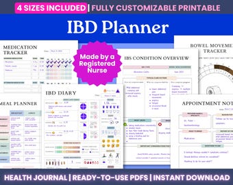 IBD-dagboek en symptoomtracker afdrukbare pdf - bewerkbare medische map, darmgezondheidsplanner, symptoomdagboek, dagboek chronische ziekten