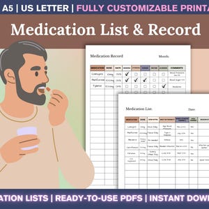 Medication List Template | Medication Record | Medication History Printable PDF | Medication Tracker | Medicine Log Sheet | Medicine Tracker