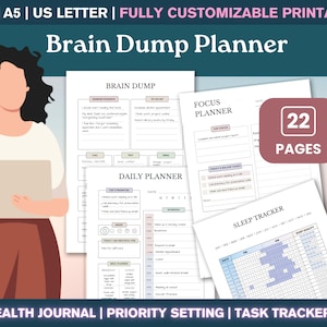 Editable ADHD Brain Dump Planner & Task Tracker – Brain Dump Sheet, Thoughts Organizer, Daily To-Do List Printable, Productivity Planner