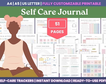 Self Care Journal Printable – Wellness Planner PDF Bundle (Digital Download)