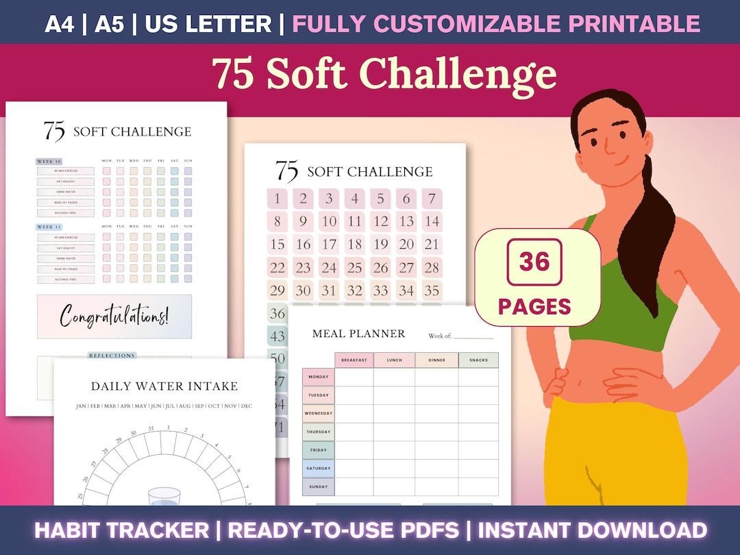 75 Soft Challenge Tracker Printable PDF — 75 Day Challenge, Fitness ...