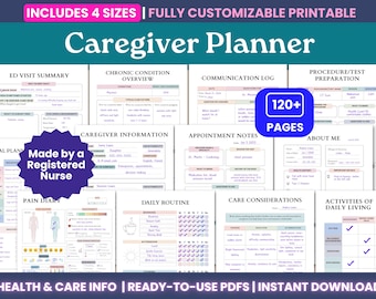 Caregiver Planner and Health Tracker – Editable Medical Binder, Medication Lists (PDF Download), Chronic Illness Journal