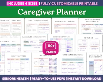 Caregiver Planner and Seniors Care Plan Printable PDF -  Medical Binder & Health Tracker, Seniors Medication Lists, Chronic Illness Tracker