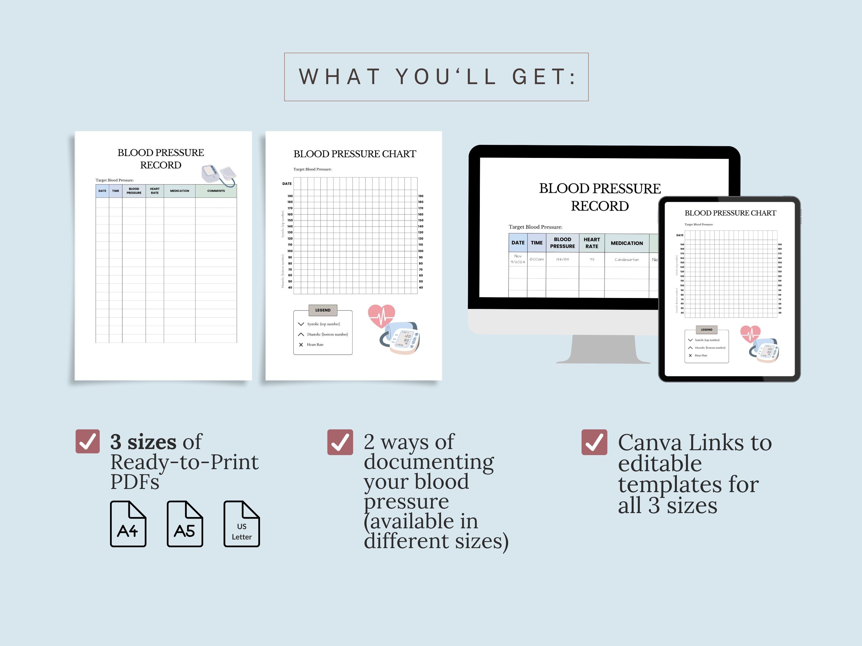 Blood Pressure Log | Printable Blood Pressure Chart and Diary ...