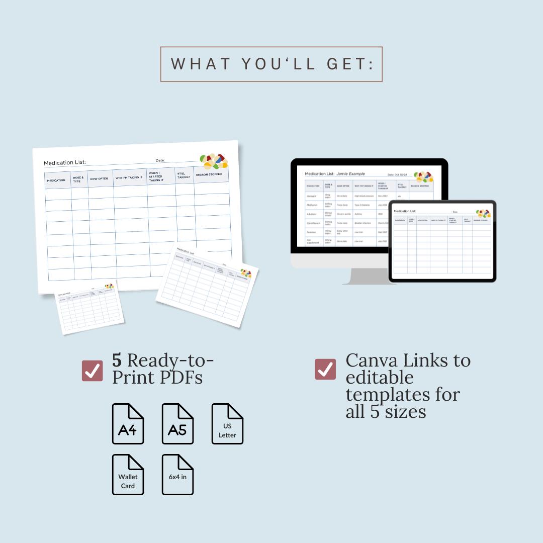 Editable Medication List Template Canva Template Printable PDF Editable Medication List Template Canva Template Printable PDF