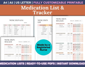 Medication Tracker Bundle – Printable Medication Schedule, Daily Medicine Log, Weekly and Monthly Med Tracker for Seniors, Kids & Caregivers
