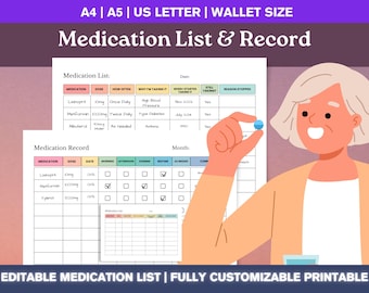Medication List Template - Medication Record, Medication History Printable PDF, Medication Tracker, Medicine Log Sheet, Medicine Tracker