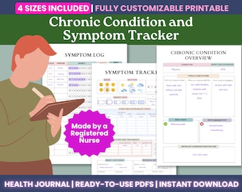 Chronische aandoening en symptoomtracker afdrukbare pdf - bewerkbare medische map, gezondheidsplanner, symptoomjournaal, dagboek chronische ziekte